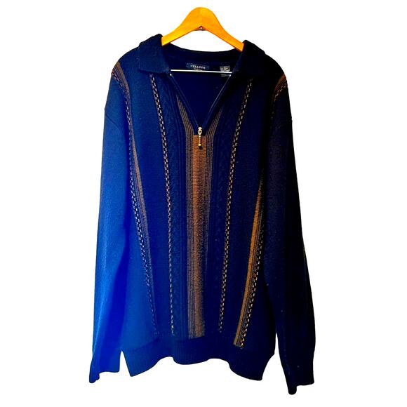 Men’s Cellinni Quarter Zip Wool Blend Blue Sweater Size XLT - Picture 1 of 3